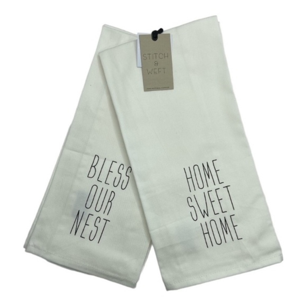 Bless Our Nest & Home Sweet Home Kitchen Towel Set 100% Natural Cotton NWT
